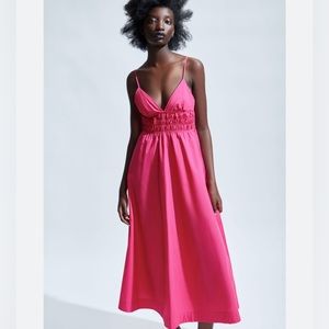 Zara poplin hot pink maxi dress